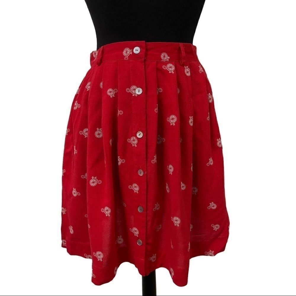 𝅺love Fire Red Bicycle Pattern Mini Skirt Sz M